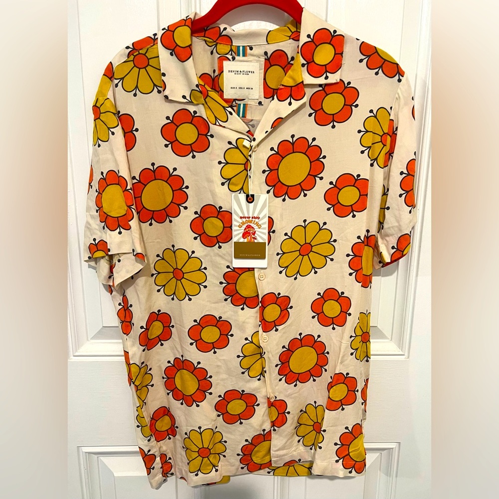 Denim & Flower Ricky Singh Retro Style 70s Inspired Floral Shirt Sz Small